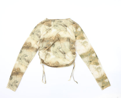 Boohoo Womens Brown Geometric Polyester Basic T-Shirt Size 12 Round Neck - Smokey, swirly