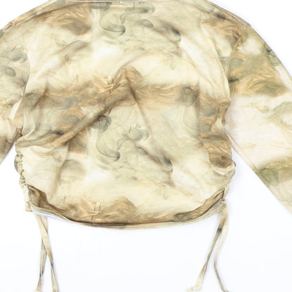 Boohoo Womens Brown Geometric Polyester Basic T-Shirt Size 12 Round Neck - Smokey, swirly