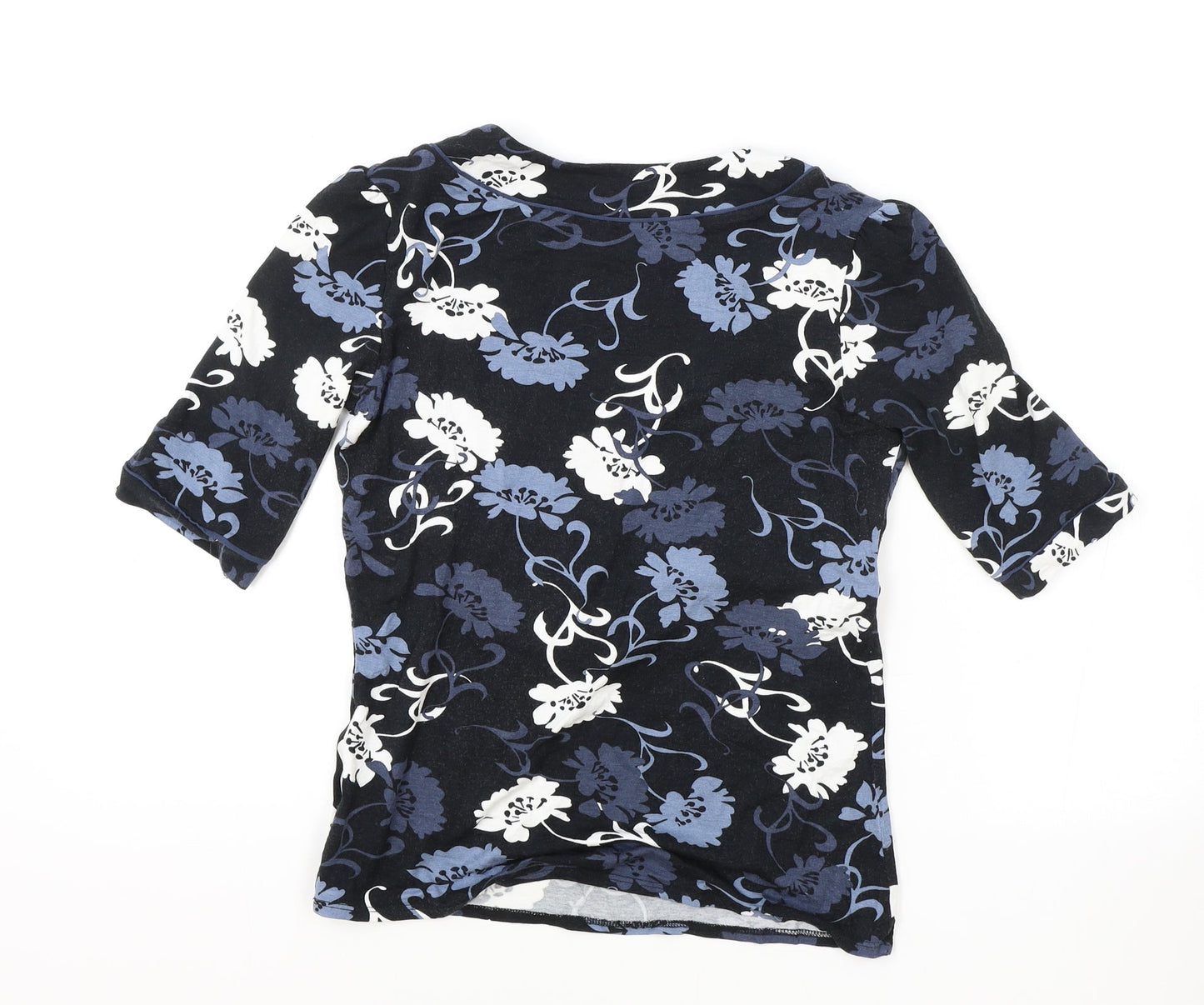 F&F Womens Black Floral Viscose Basic T-Shirt Size 10 V-Neck