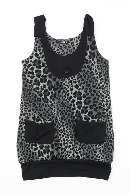 Quiz Womens Black Animal Print Polyester Bodycon Size 10 Round Neck Pullover