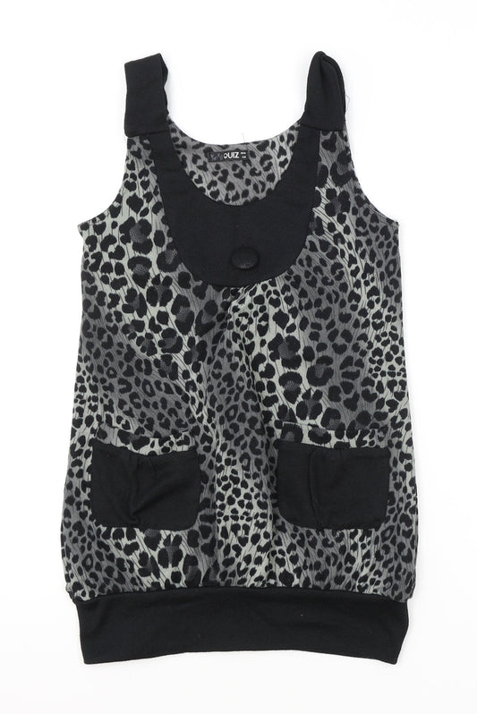 Quiz Womens Black Animal Print Polyester Bodycon Size 10 Round Neck Pullover