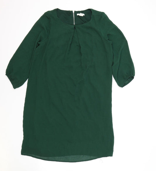 H&M Womens Green Viscose A-Line Size 8 Round Neck Zip