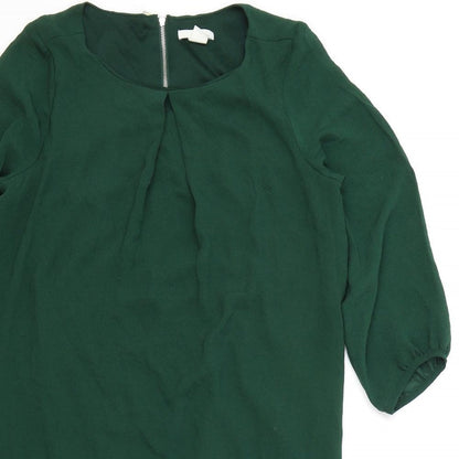 H&M Womens Green Viscose A-Line Size 8 Round Neck Zip