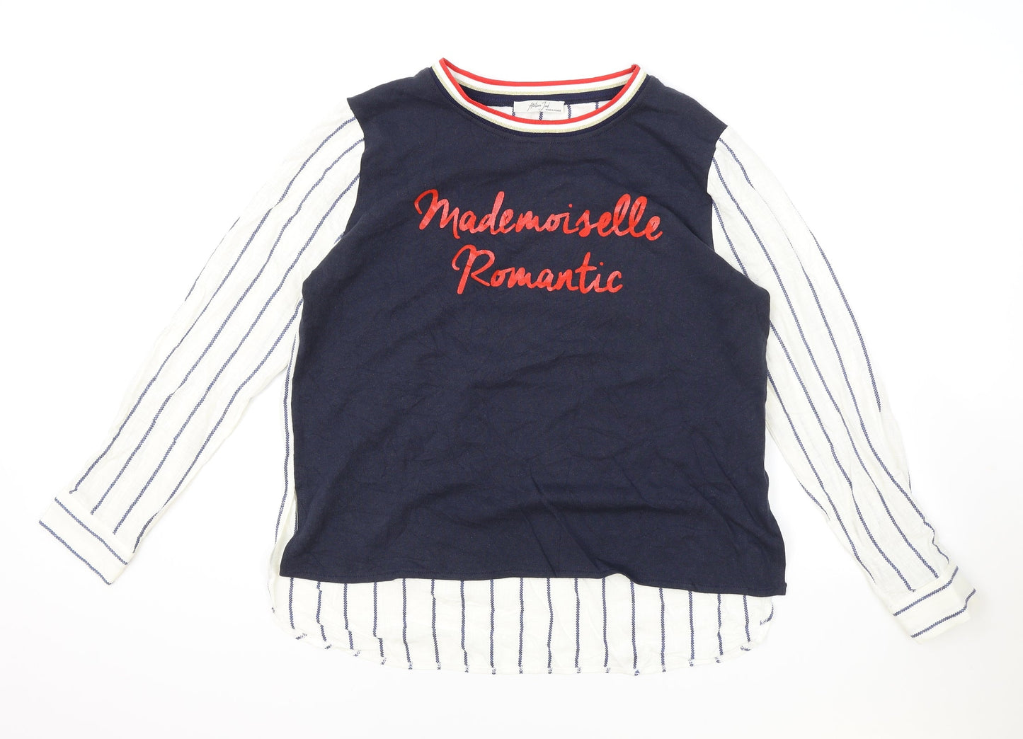 Atelier Jad Womens Multicoloured Striped Cotton Basic T-Shirt Size L Round Neck
