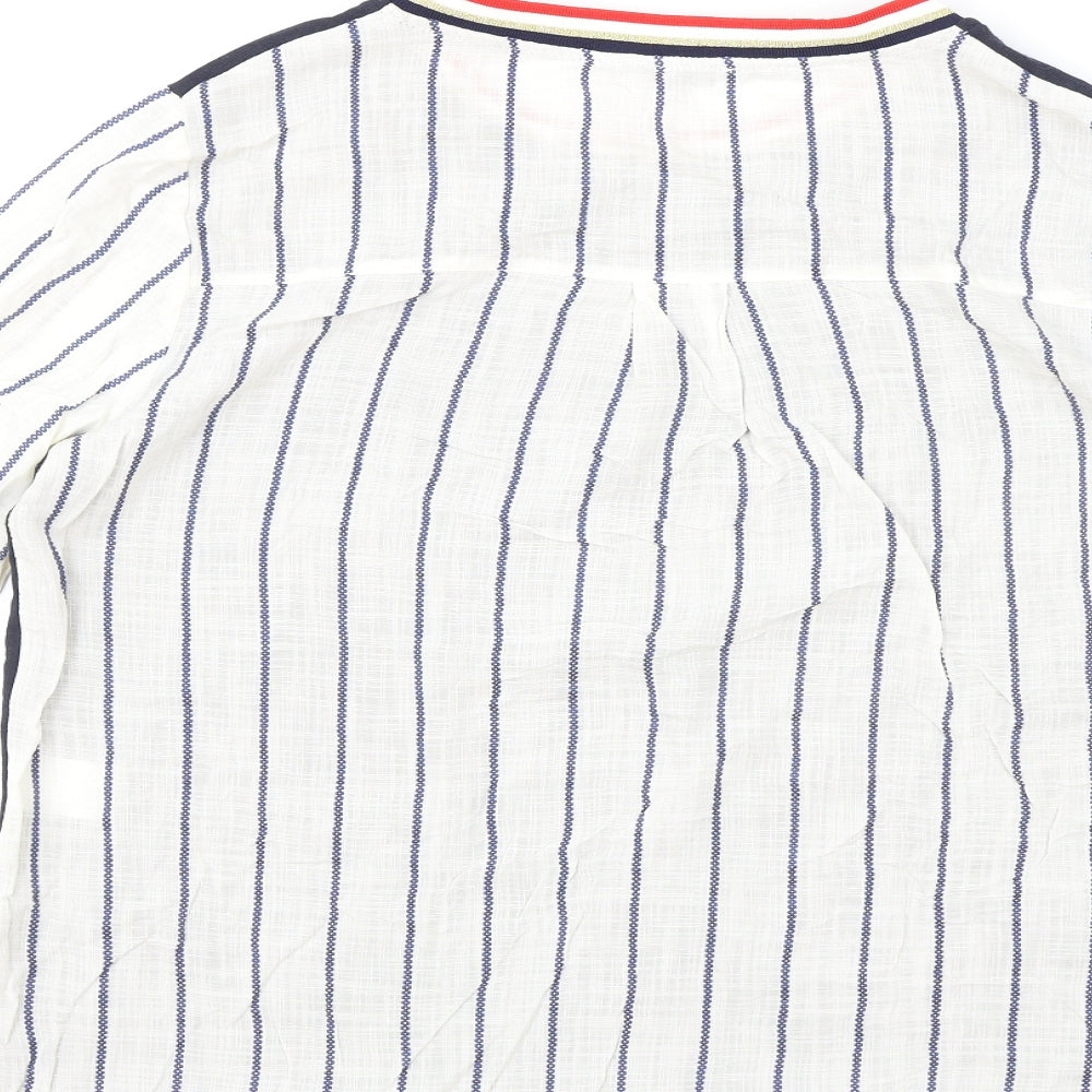 Atelier Jad Womens Multicoloured Striped Cotton Basic T-Shirt Size L Round Neck