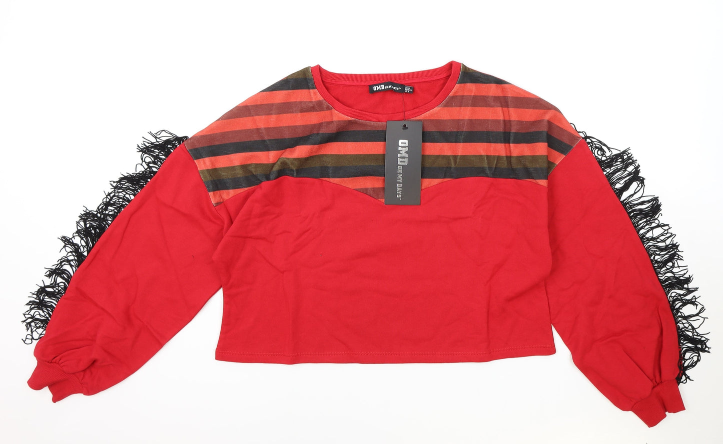 OMD Womens Red Striped Polyester Pullover Sweatshirt Size 10 Pullover