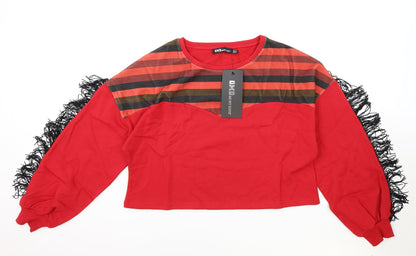 OMD Womens Red Striped Polyester Pullover Sweatshirt Size 10 Pullover