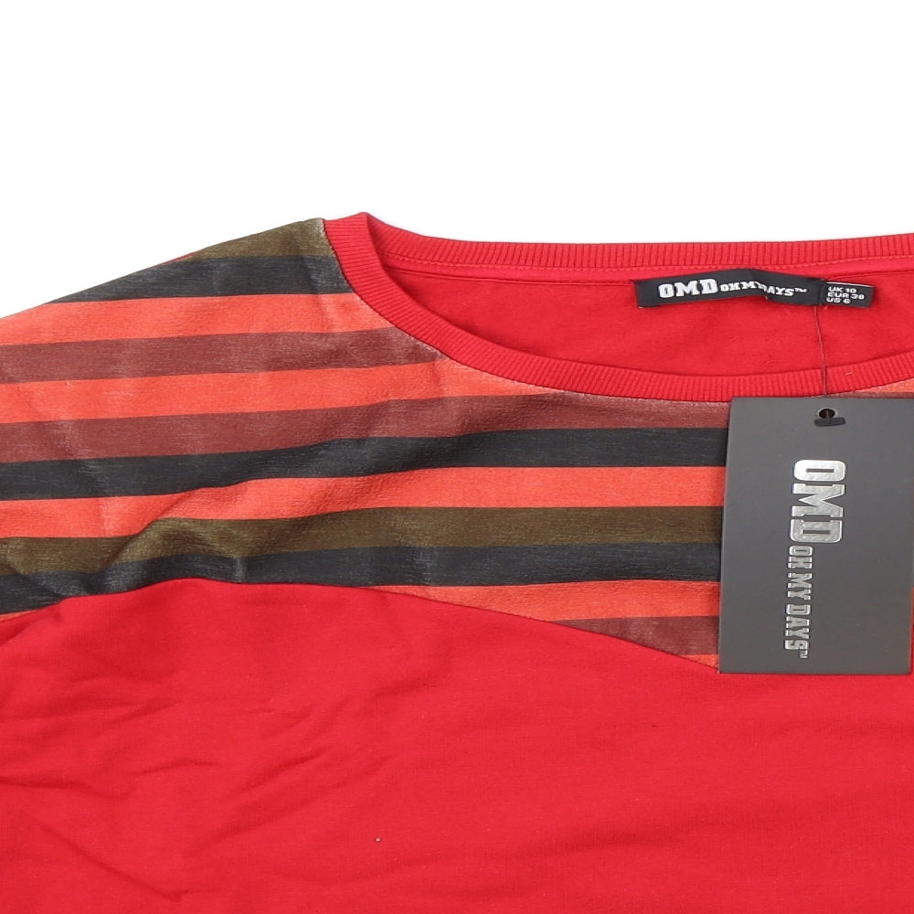 OMD Womens Red Striped Polyester Pullover Sweatshirt Size 10 Pullover