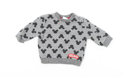 Disney Baby Baby Grey Geometric Cotton Pullover Jumper Size 0-3 Months Snap - Mickey Mouse