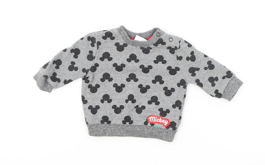 Disney Baby Baby Grey Geometric Cotton Pullover Jumper Size 0-3 Months Snap - Mickey Mouse
