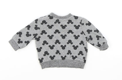 Disney Baby Baby Grey Geometric Cotton Pullover Jumper Size 0-3 Months Snap - Mickey Mouse