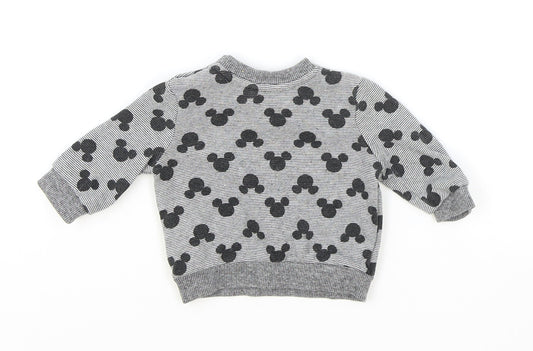 Disney Baby Baby Grey Geometric Cotton Pullover Jumper Size 0-3 Months Snap - Mickey Mouse