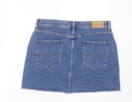 Jack Wills Womens Blue Cotton A-Line Skirt Size 12 Button