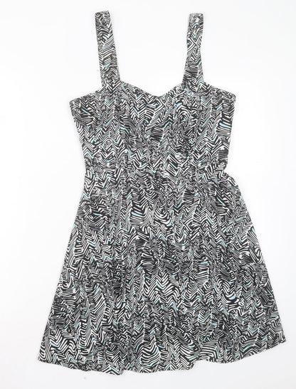 TFNC Womens Black Animal Print Polyester A-Line Size S V-Neck Zip