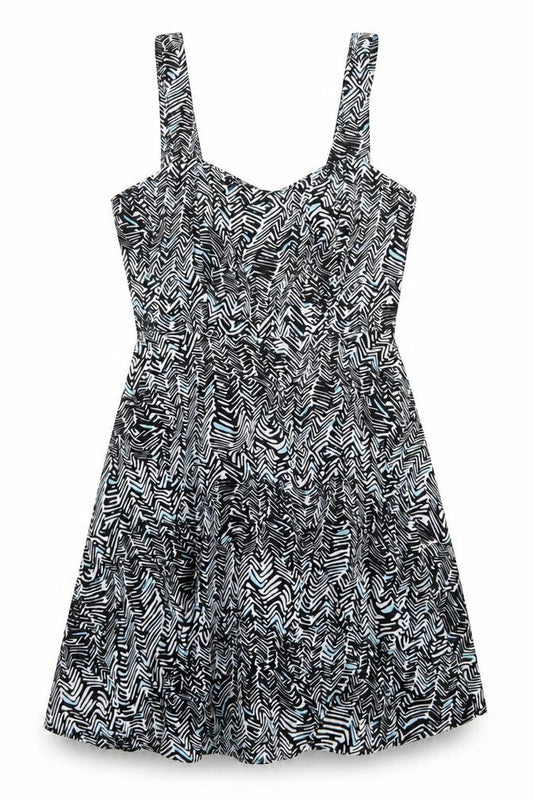 TFNC Womens Black Animal Print Polyester A-Line Size S V-Neck Zip