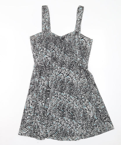 TFNC Womens Black Animal Print Polyester A-Line Size S V-Neck Zip