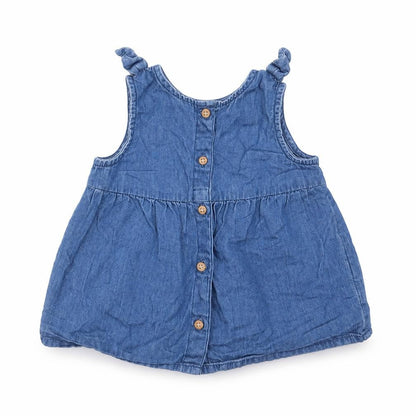 Primark Girls Blue Cotton A-Line Size 12-18 Months Crew Neck Button