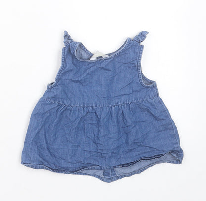 Primark Girls Blue Cotton A-Line Size 12-18 Months Crew Neck Button