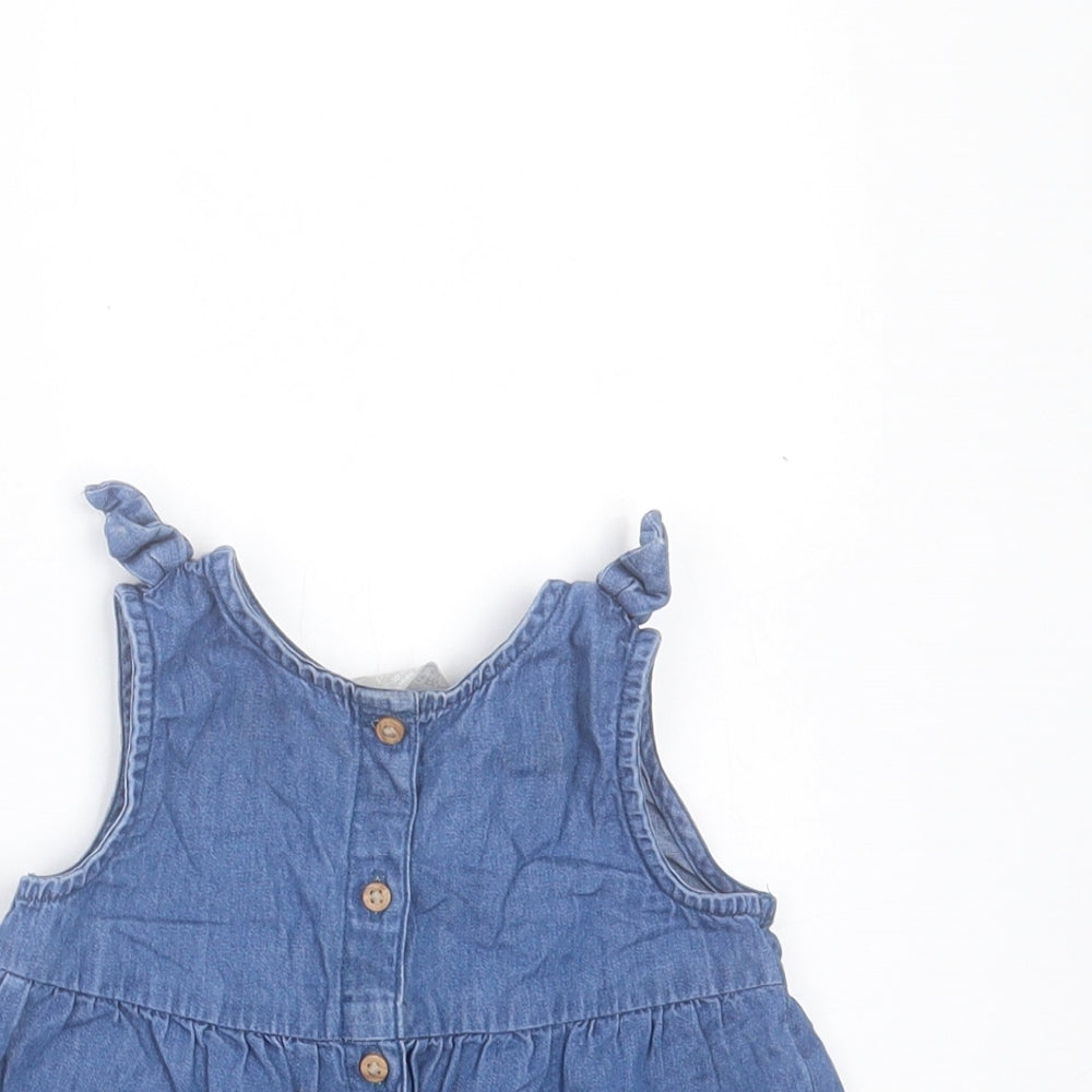 Primark Girls Blue Cotton A-Line Size 12-18 Months Crew Neck Button