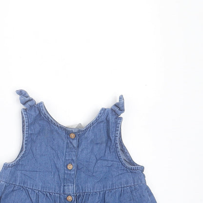 Primark Girls Blue Cotton A-Line Size 12-18 Months Crew Neck Button