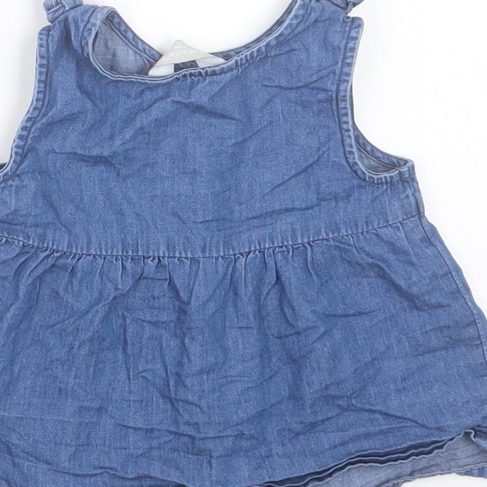 Primark Girls Blue Cotton A-Line Size 12-18 Months Crew Neck Button