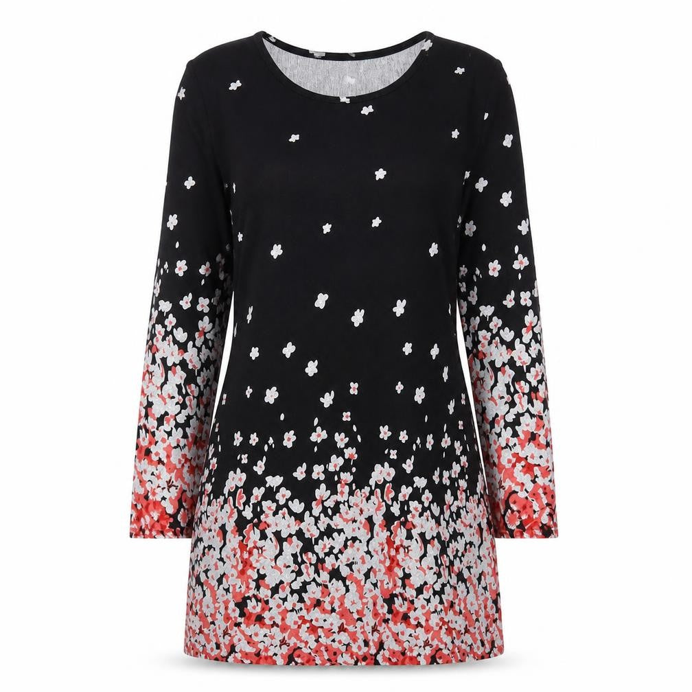 Purplish Womens Black Floral Polyester A-Line Size S Crew Neck Pullover