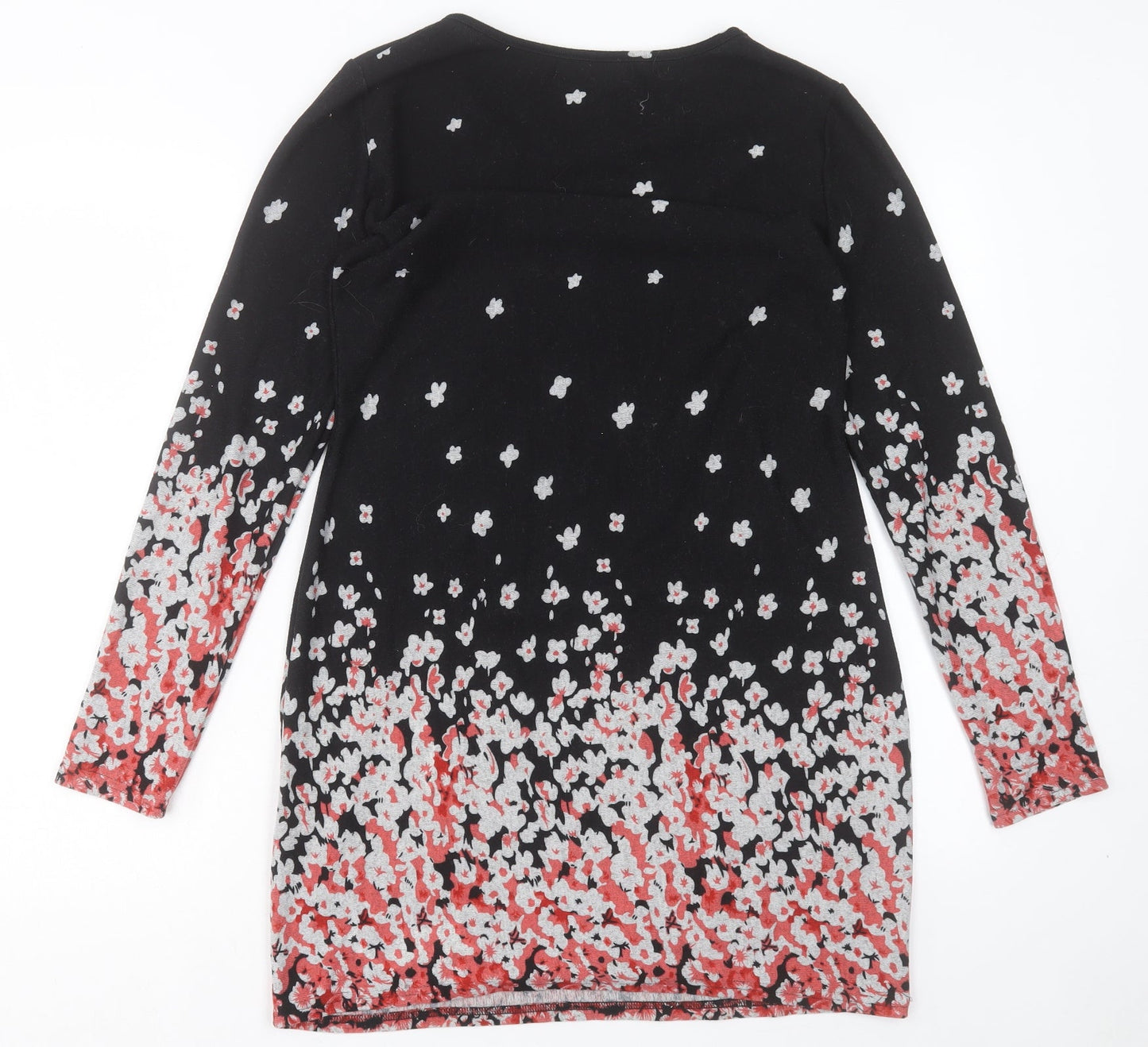 Purplish Womens Black Floral Polyester A-Line Size S Crew Neck Pullover