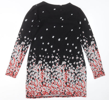 Purplish Womens Black Floral Polyester A-Line Size S Crew Neck Pullover