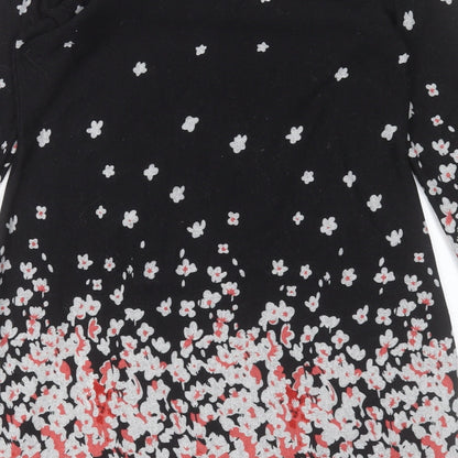 Purplish Womens Black Floral Polyester A-Line Size S Crew Neck Pullover