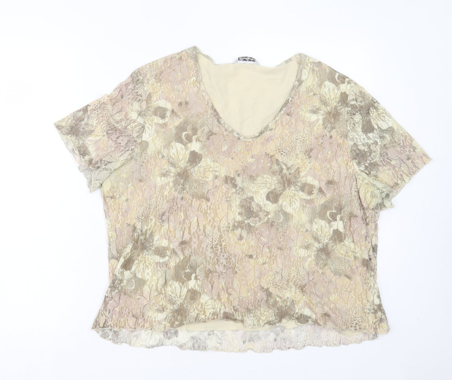 Berkertex Womens Multicoloured Geometric Nylon Basic T-Shirt Size 14 V-Neck