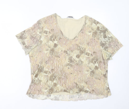 Berkertex Womens Multicoloured Geometric Nylon Basic T-Shirt Size 14 V-Neck