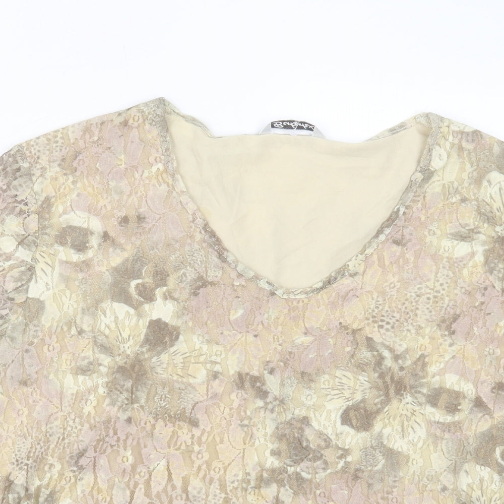 Berkertex Womens Multicoloured Geometric Nylon Basic T-Shirt Size 14 V-Neck