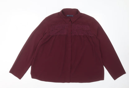 Marks and Spencer Womens Purple Polyester Basic Button-Up Size 18 Collared - Lace Detail