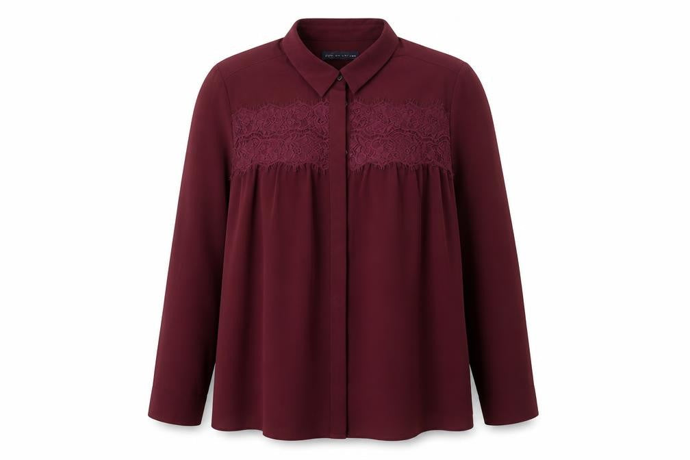 Marks and Spencer Womens Purple Polyester Basic Button-Up Size 18 Collared - Lace Detail