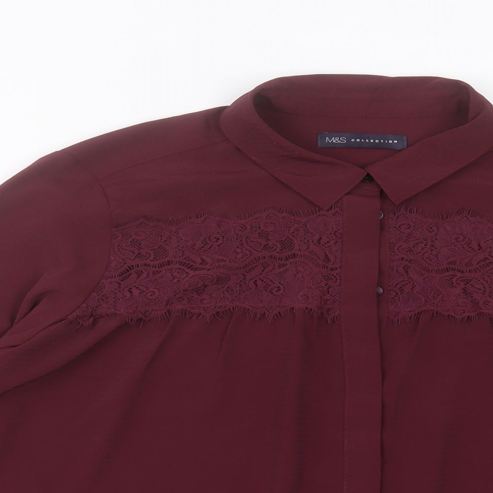 Marks and Spencer Womens Purple Polyester Basic Button-Up Size 18 Collared - Lace Detail