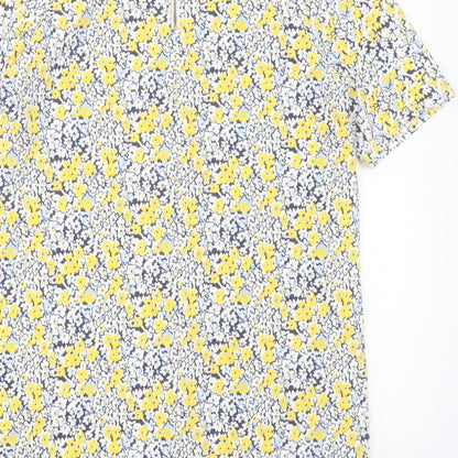 Warehouse Womens Yellow Floral Polyester A-Line Size 14 Crew Neck Zip