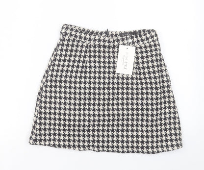 In the Style Womens White Plaid Polyester A-Line Skirt Size 6 Zip