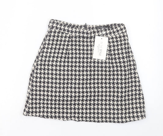 In the Style Womens White Plaid Polyester A-Line Skirt Size 6 Zip