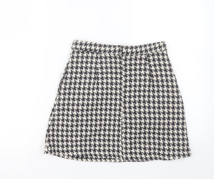 In the Style Womens White Plaid Polyester A-Line Skirt Size 6 Zip