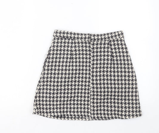 In the Style Womens White Plaid Polyester A-Line Skirt Size 6 Zip