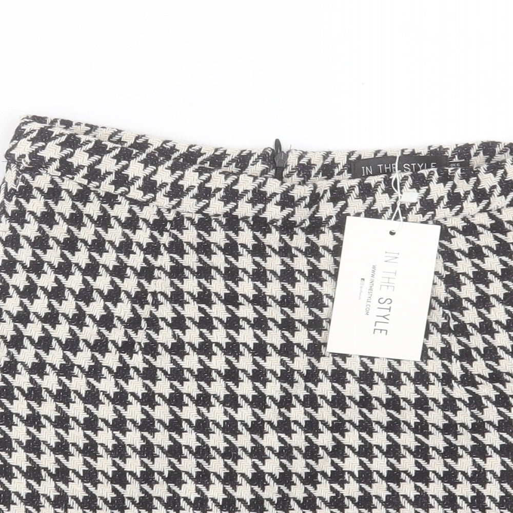 In the Style Womens White Plaid Polyester A-Line Skirt Size 6 Zip