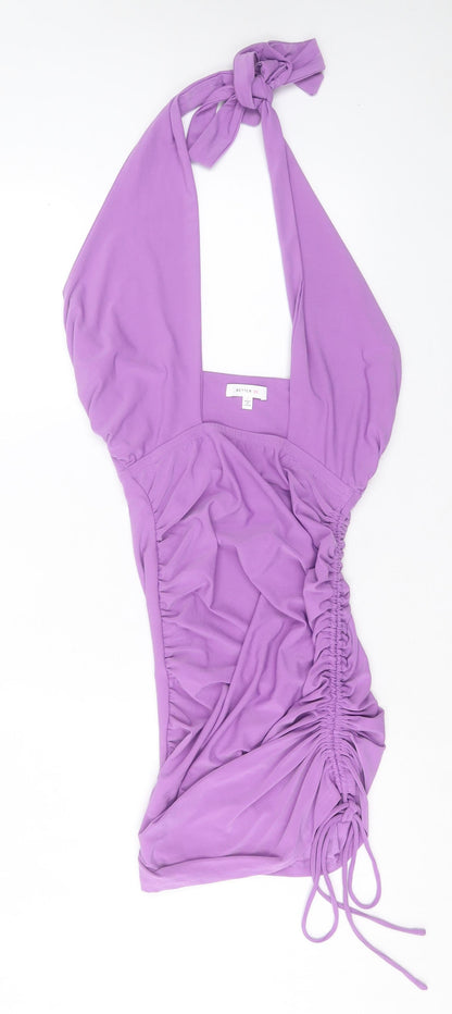 Better Be Womens Purple Polyester Bodycon Size S Halter Tie - Ruched Sides
