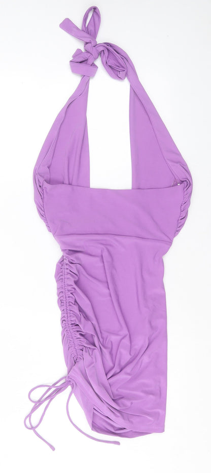 Better Be Womens Purple Polyester Bodycon Size S Halter Tie - Ruched Sides