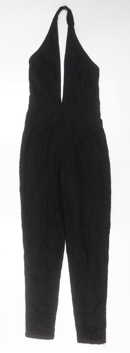 Missguided Womens Black Polyester Jumpsuit One-Piece Size 6 Button