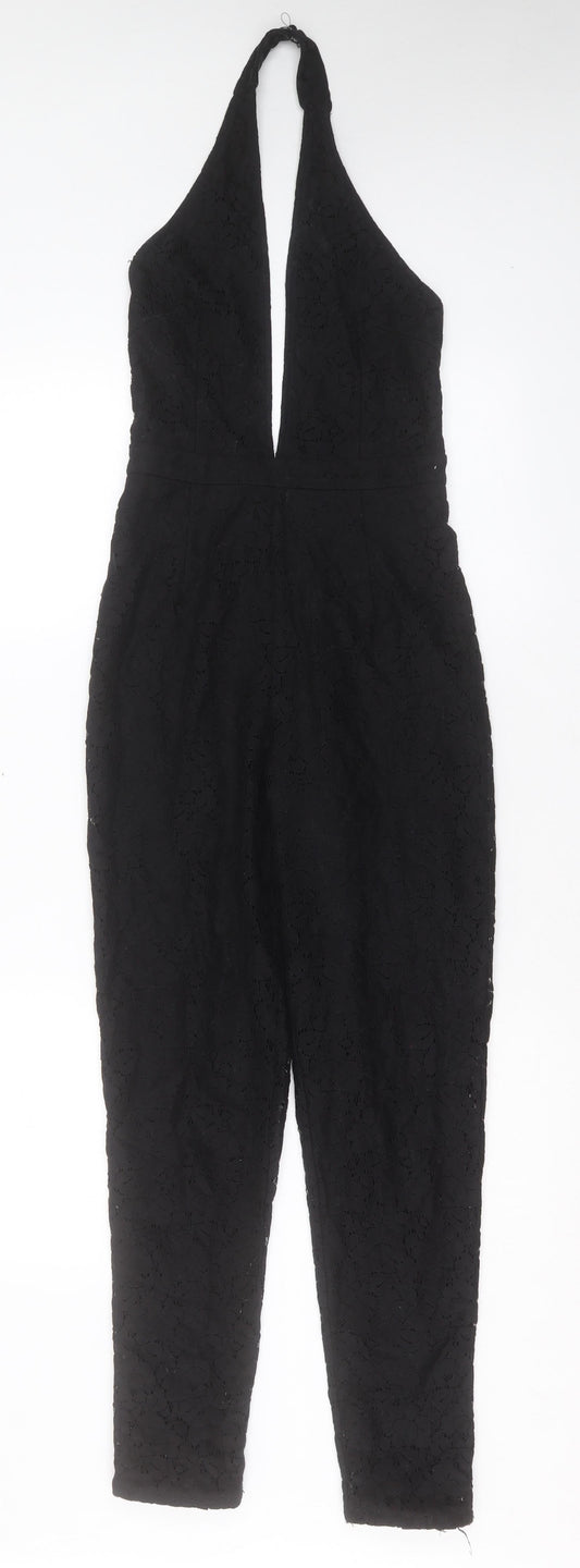 Missguided Womens Black Polyester Jumpsuit One-Piece Size 6 Button
