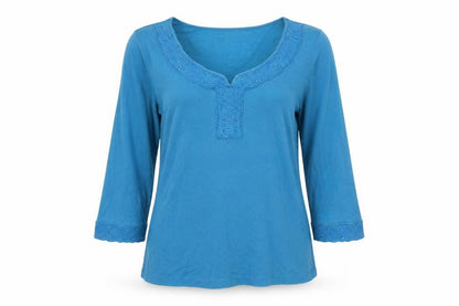 Per Una Womens Blue Cotton Basic Blouse Size 10 Scoop Neck