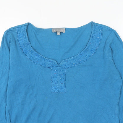 Per Una Womens Blue Cotton Basic Blouse Size 10 Scoop Neck