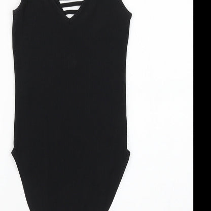 newloo Womens Black Polyester Bodysuit One-Piece Size 10 Snap