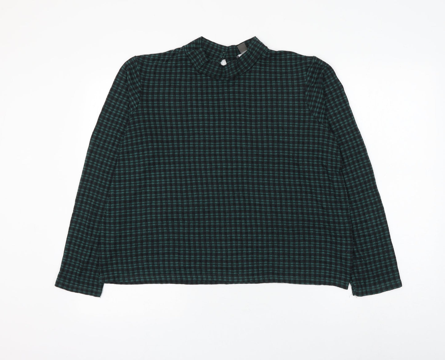 Primark Womens Green Mock Neck Check Polyester Pullover Jumper Size 18 - Size 18-20