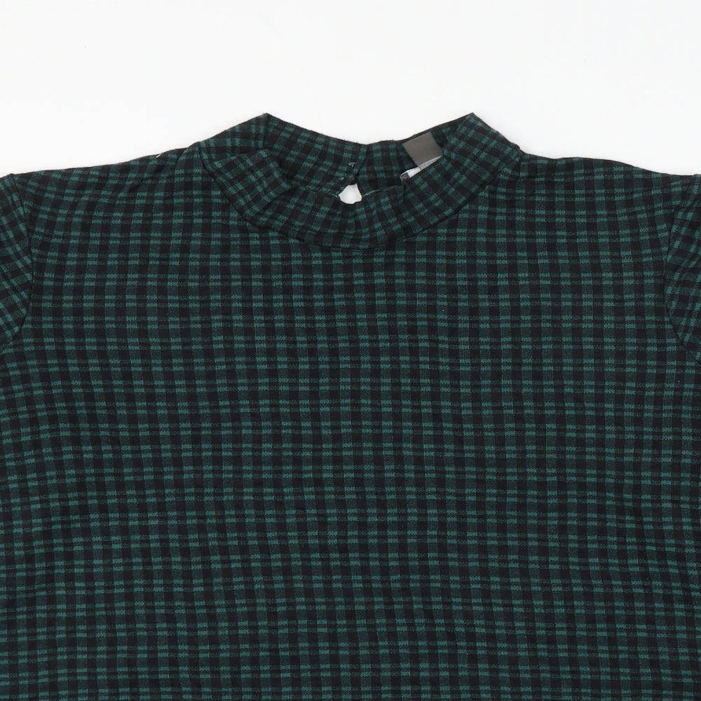 Primark Womens Green Mock Neck Check Polyester Pullover Jumper Size 18 - Size 18-20